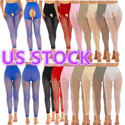 US Women's High Waist Pantyhose Elastic Tights Stocking Sheer Mesh Glossy Pants